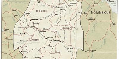 Mapa Suazi pokaż graniczne posterunki