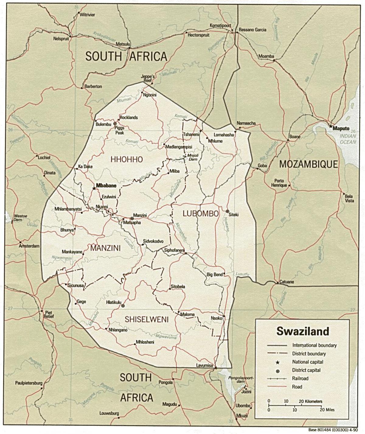 mapa Suazi pokaż graniczne posterunki