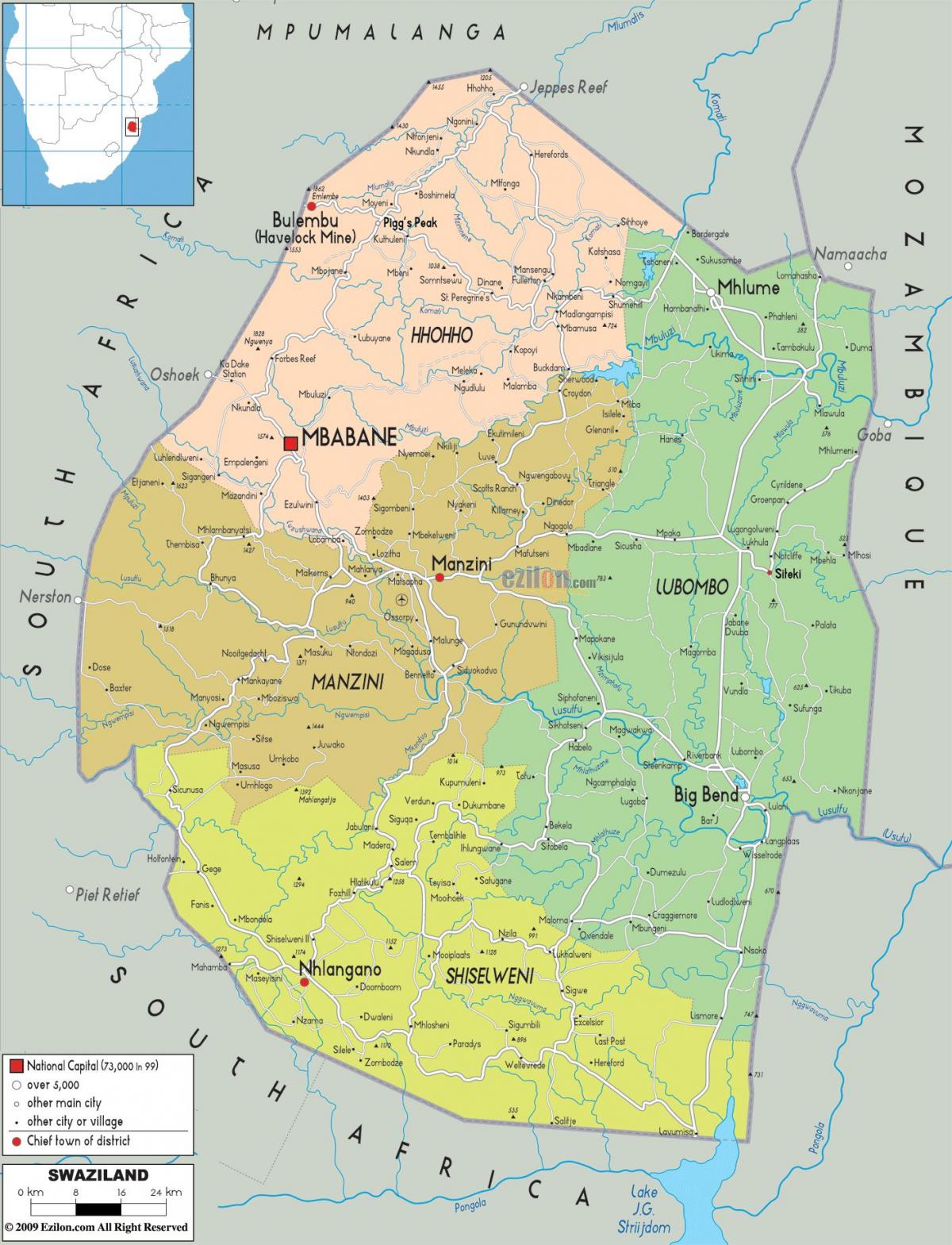 Mapa manzini Suazi