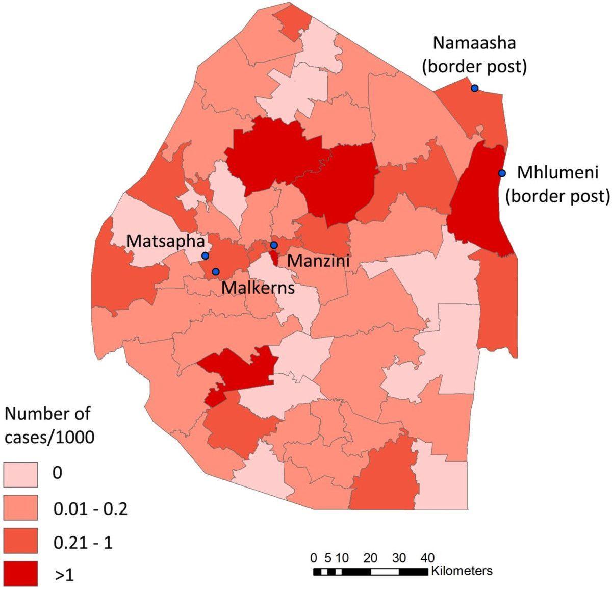 Mapa Suazi na temat malarii